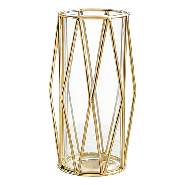 Jarrón de vidrio y metal decorativo, práctico y duradero para arreglos florales. Estilo A
