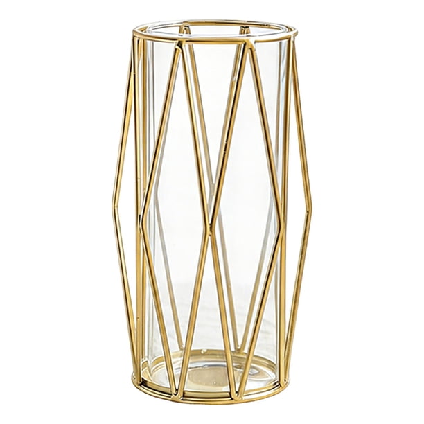 Jarrón de vidrio y metal decorativo, práctico y duradero para arreglos florales. Estilo A