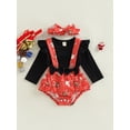 thumbnail image 2 of Arvbitana Infant Baby Girls Christmas Romper Long Sleeve Round Neck Knitted Tops Patchwork Santa Snowflake Plaid Print Jumpsuits Dress with Headband Autumn Winter New Year Princess Set 2Pcs 0-18M, 2 of 9