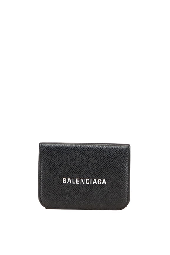 Pre-Owned Balenciaga Logo Compact Trifold Wallet 593813 Black Leather Women's... (Good)