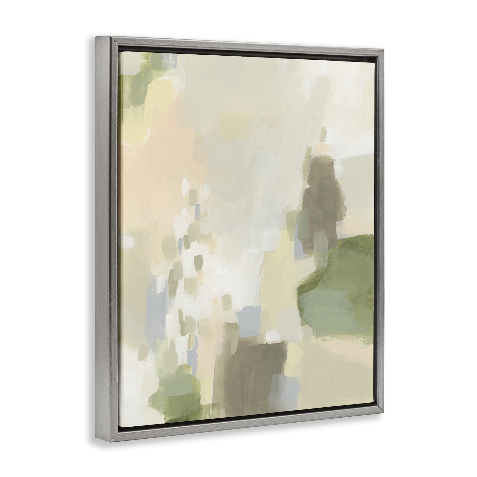 Stupell Industries Muted Beige & Green Abstract Painting Gray Floater Framed Canvas Art Print Wall Art, 17 x 21