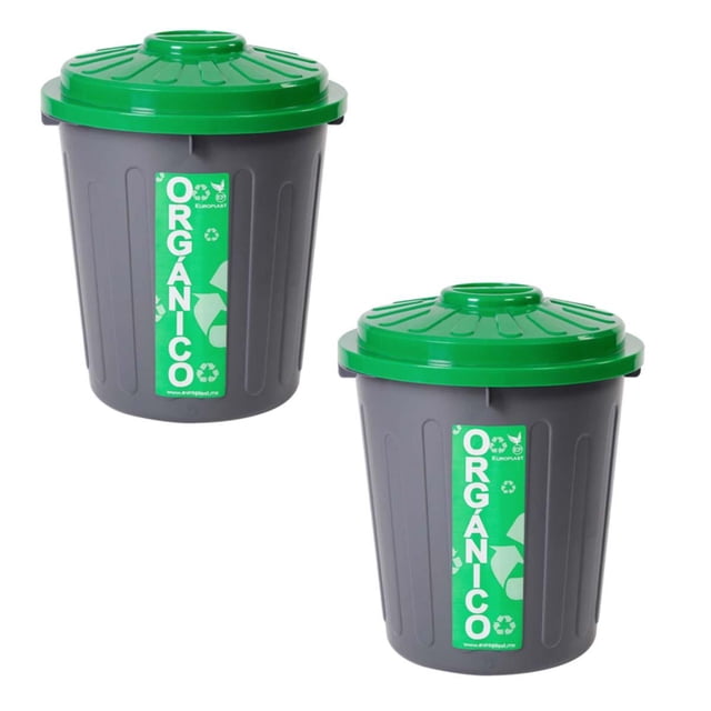 Bote para basura VentDepot RecyMedGreen 2 Pzs 32x42cm 22lts Polietileno Color Gris tapa verde
