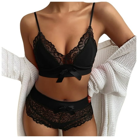 

Knosfe Women s Babydoll Nightwear Sexy Floral Lingerie Set Lace Bra and Panty Set M
