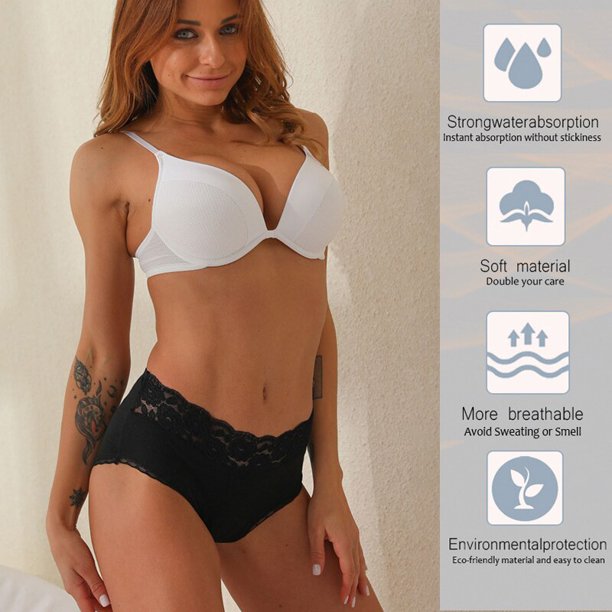 Absorbent Menstrual panties Four Layers of Leak-proof Black Women Lace Breathable Physiological Period Panties Culotte Menstruel1pcs black yaoshenbao LED