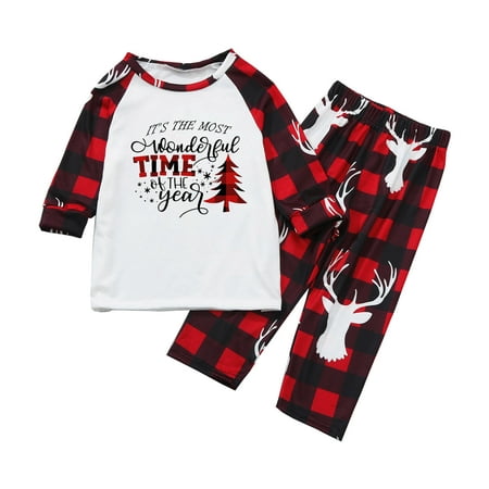 

AXXD Christmas Pajamas For Family 圣诞节亲子装儿童长袖格子印花家居服上衣+裤子套装(儿童） 白色 10T