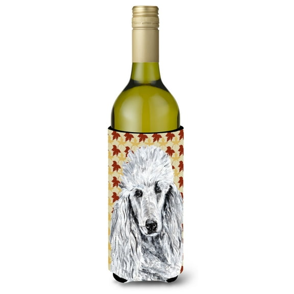White Standard Poodle Fall Leaves Wine Bottle Hugger
