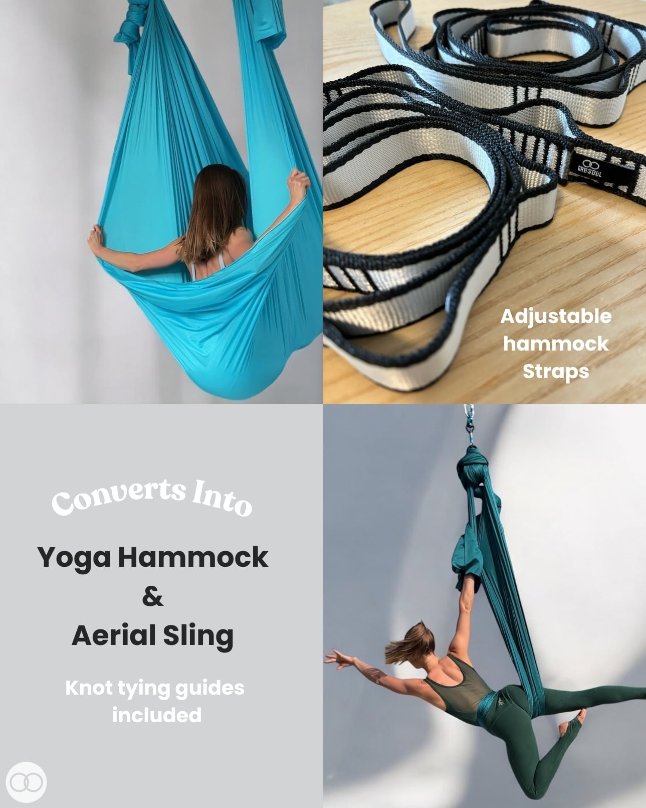 Orbsoul Aerial Silks Set + Yoga Hammock (Complete Rigging Hardware) - Premium Aerial Nylon Silks 40 Denier Tricot