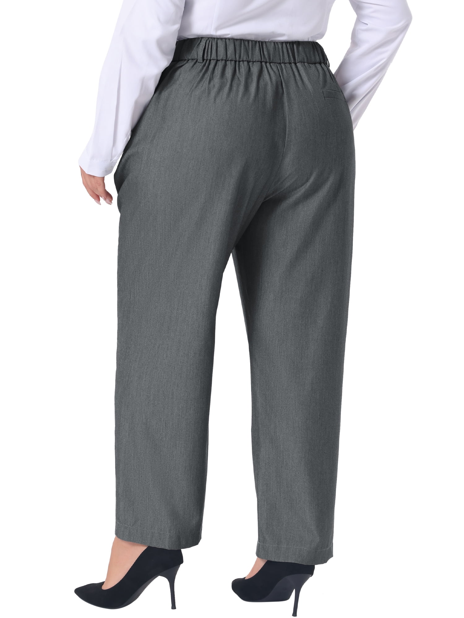 DARING DIVA Women's Plus Summer Elastic High Waisted Long Straight Pants 3X Light Gray