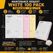 100 Pack Maintenance Request - White - Triplicate
