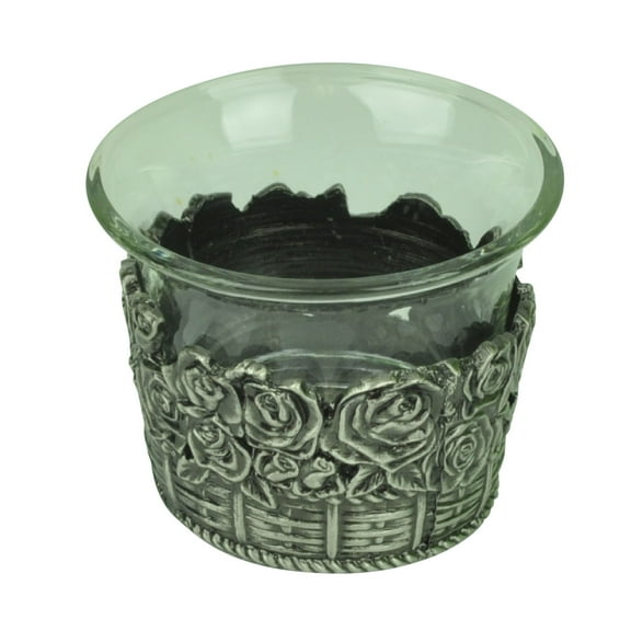Roses Votive Candle Holder Glass Vase Metal Base Glory Land Pewter Home Décor