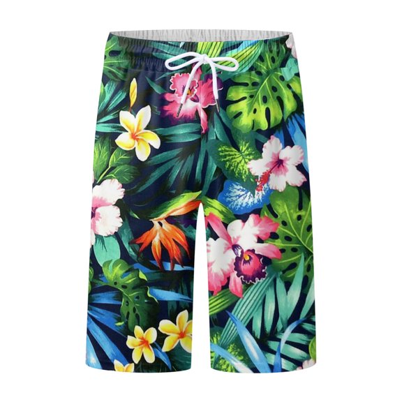 CONZONE Mens Swim Trunks Hawaiian Graphic Y2K Board Shorts for Men Elastic Waist Drawstring Lightweight Quick Dry Summer Beach Swim Shorts