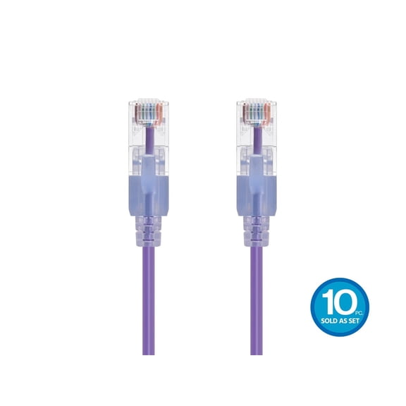 Monoprice Cat6A Ethernet Patch Cable - 3 Feet - Purple (10 Pack) Snagless RJ45 550Mhz UTP Pure Bare Copper Wire 10G 30AWG - SlimRun Series
