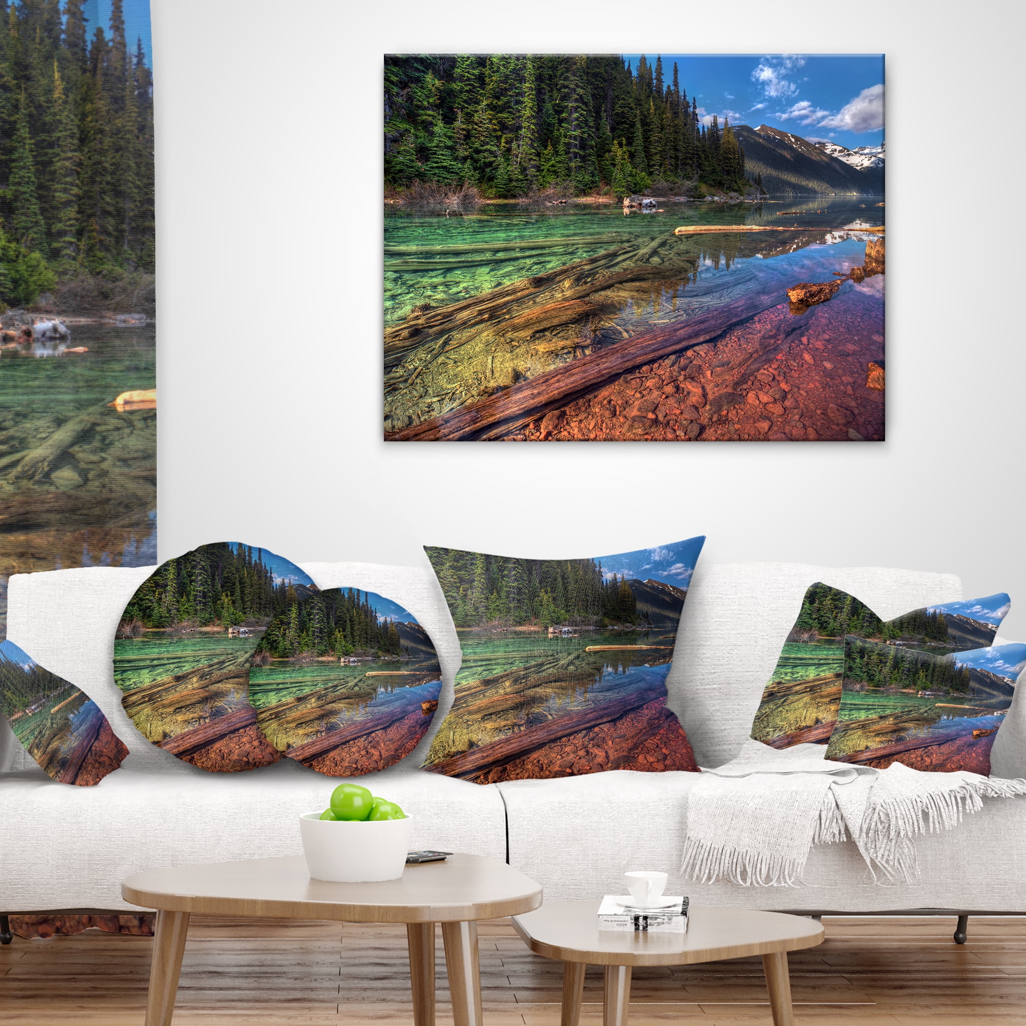 Designart Beautiful View of Mountain Lake - Landscape Printed Throw Pillow - 12x20
