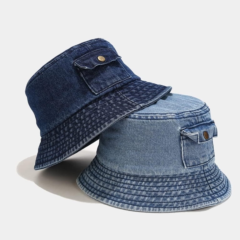 LinYooLi Denim Bucket Hat for Women Men Summer Beach Travel 