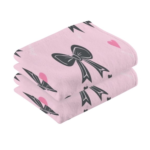 2 Pcs Absorbent Face Towel Bath Hand Towels Soft Breathable Cotton Towel Set for Bathroom Kitchen Hotel Spa Decor Black Bows