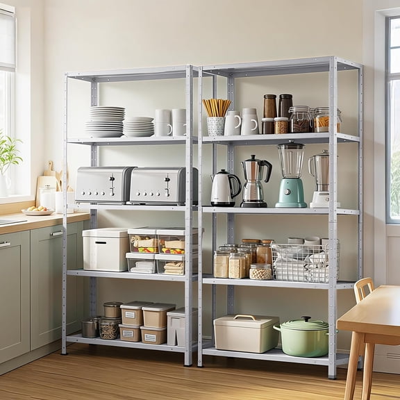 Heavy Duty 5-Tier Metal Storage Shelves with Adjustable Levels for Garage Pantry Basement - 2500 LBS Capacity, White