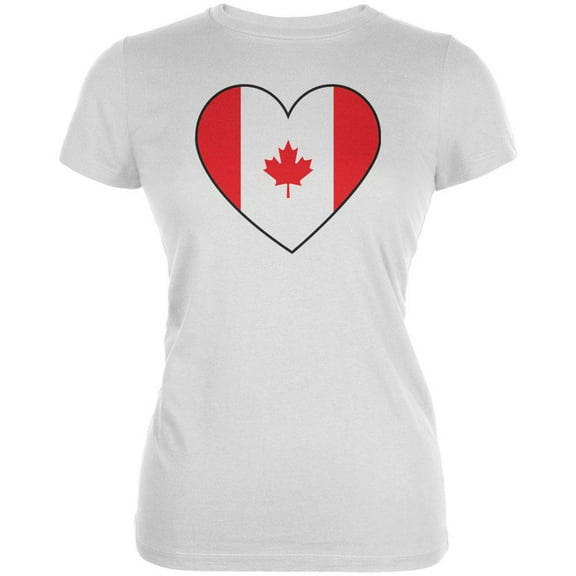 Canada Day Canadian Flag Heart Juniors Soft T Shirt White SM