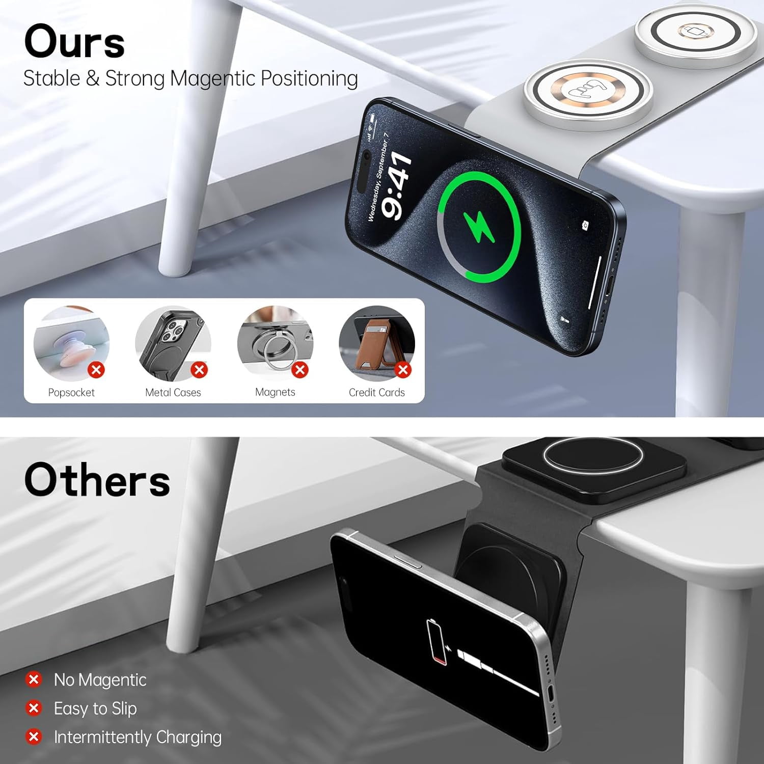 15W Magnetic Wireless Charger Pad,3 in 1 Travel Folded iWatch Wireless Charging Station Mag-Safe Charger Stand AirPods 3 Charging Mat Fast Charging dock Compatible for iWatch AirPods iPhone 17 16 15
