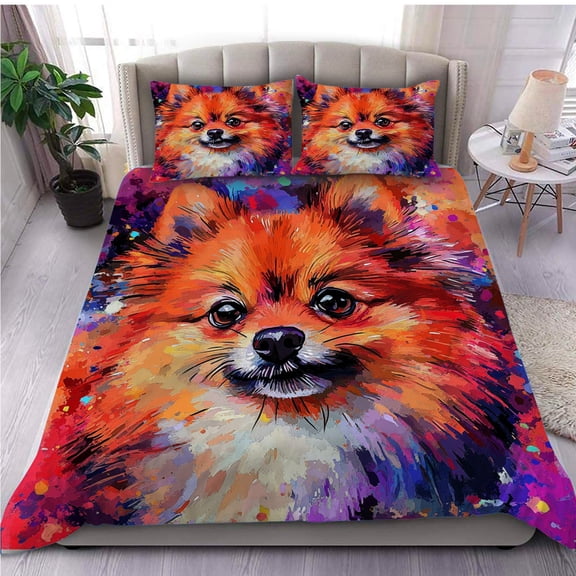 3 Pieces Duvet Cover Set Pomeranian Dog 3D Print Bedding 1 Duvet Cover 2 Pillowcases Natural Animals Comforter Sets Soft Breathable for Boys Girls Children kufa3M