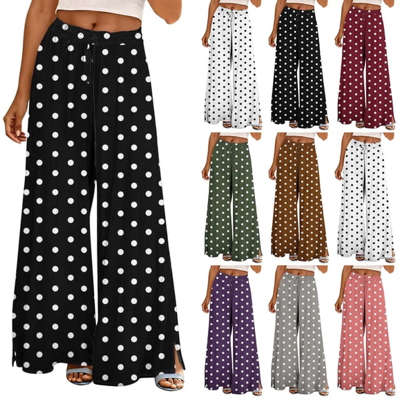 Fitness Clothing Women Fashion Non Positioning Printed Wide Leg Drawstring Elastic Waist Pocket Full Length Pants Gray S