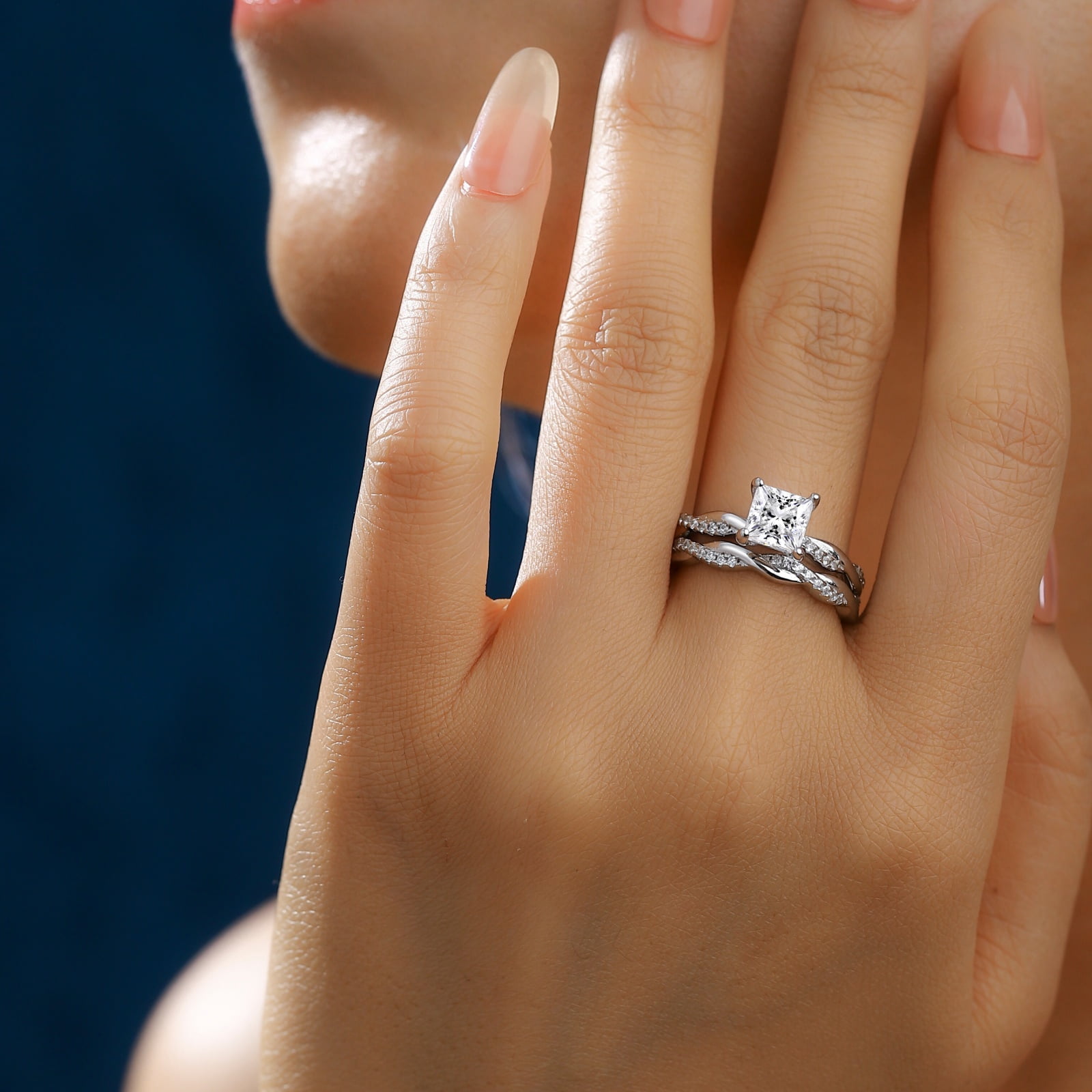 SFTING Wedding Rings for Women Engagement Rings 925 Sterling Silver Wedding Rings 5A CZ Princess Cut Size 9