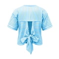 thumbnail image 3 of ShomPort Womens Summer Tops Casual Striped Tie Back Short Sleeve Crew Neck Blouse Dressy Loose T Shirts, 3 of 7