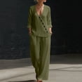 thumbnail image 2 of VBVC Women's Button 2 Piece Outfits Set,Long Sleeve Top and Wide Leg Pants For Women, Ladies' V-Neck Loungewear Tracksuit with Pockets,Army Green,S-2XL, 2 of 6