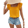 thumbnail image 4 of Women'S Square Neck Ruffle Short Sleeve Top Yellow L, 4 of 9