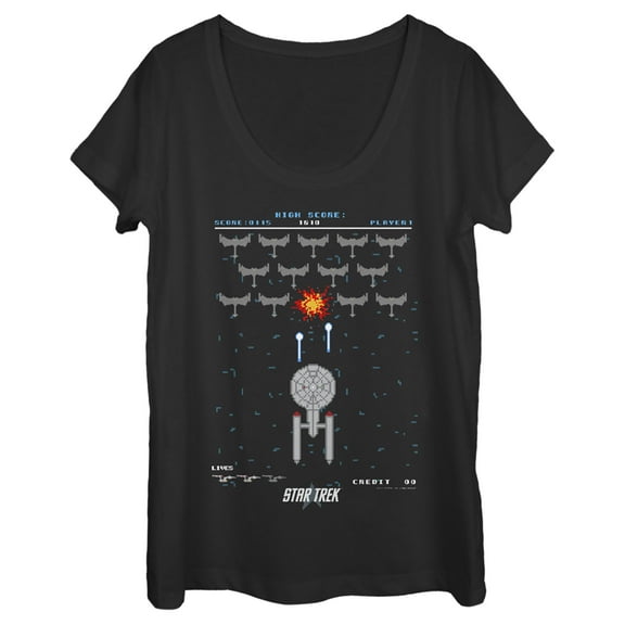 Women's Star Trek Enterprise Pixel Video Game Battle  Scoop Neck Black Large
