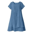 thumbnail image 4 of Afdoent Women's Dresses Everyday Casual Dress Loose Fit Short Sleeve Solid Color Layered Neck Midi Dress For Comfort Boho Beach Dress, 4 of 6