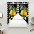 thumbnail image 2 of Swag Valance Curtains for Windows, Yellow Lemon Light Filtering Kitchen Curtains with Rod Pocket, Summer Botanical Black White Checkered Window Treatment Valances for Living Room, 28x36 - 2 PCS, 2 of 9