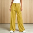 thumbnail image 2 of Women's Gingham Plaid Wide Leg Pants High Waist Casual Loose Trousers with Pockets for Daily Work Wear Trendy Street Outfit Yellow, 2 of 5