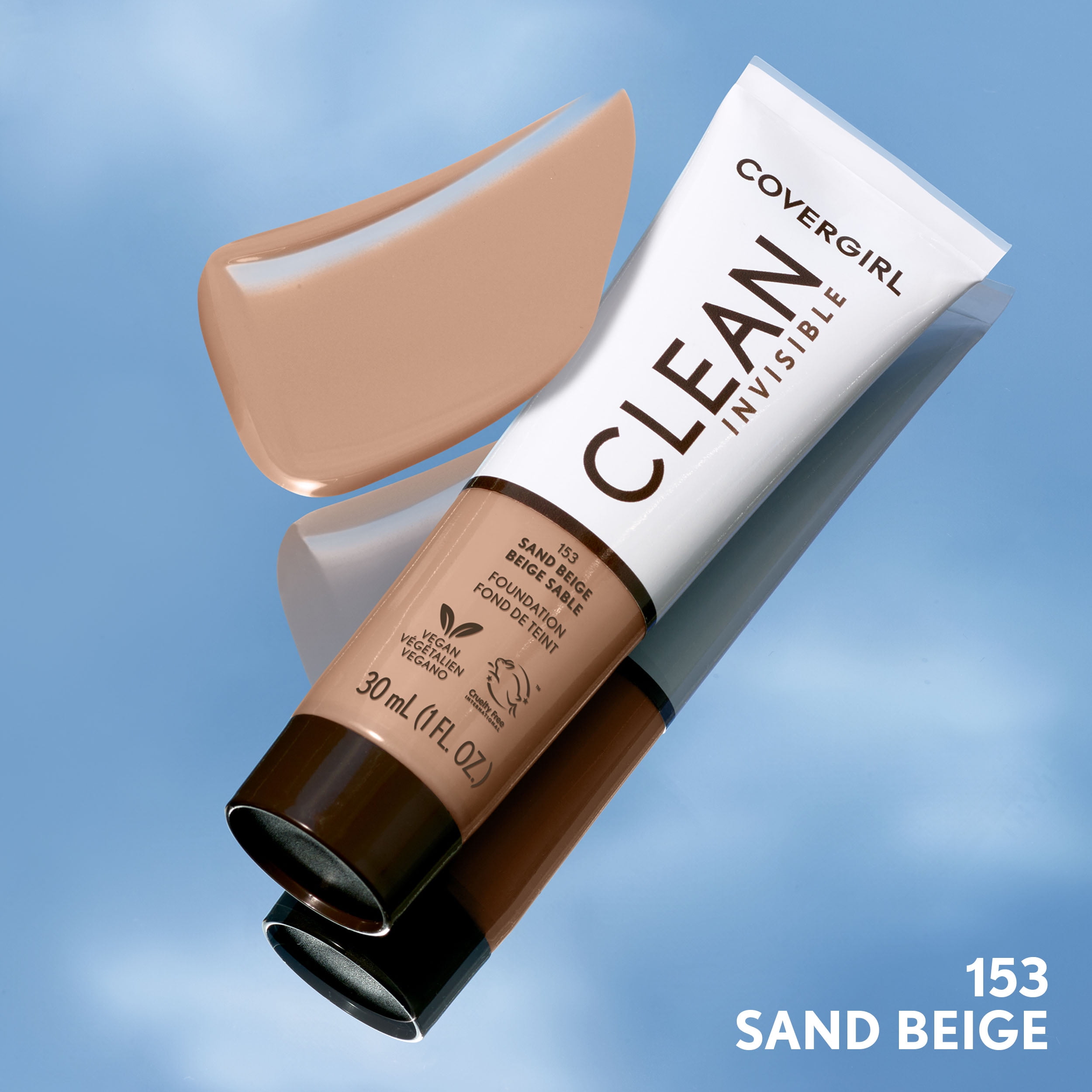 COVERGIRL Clean Invisible Liquid Foundation, 153 Sand Beige, 1.0 fl oz