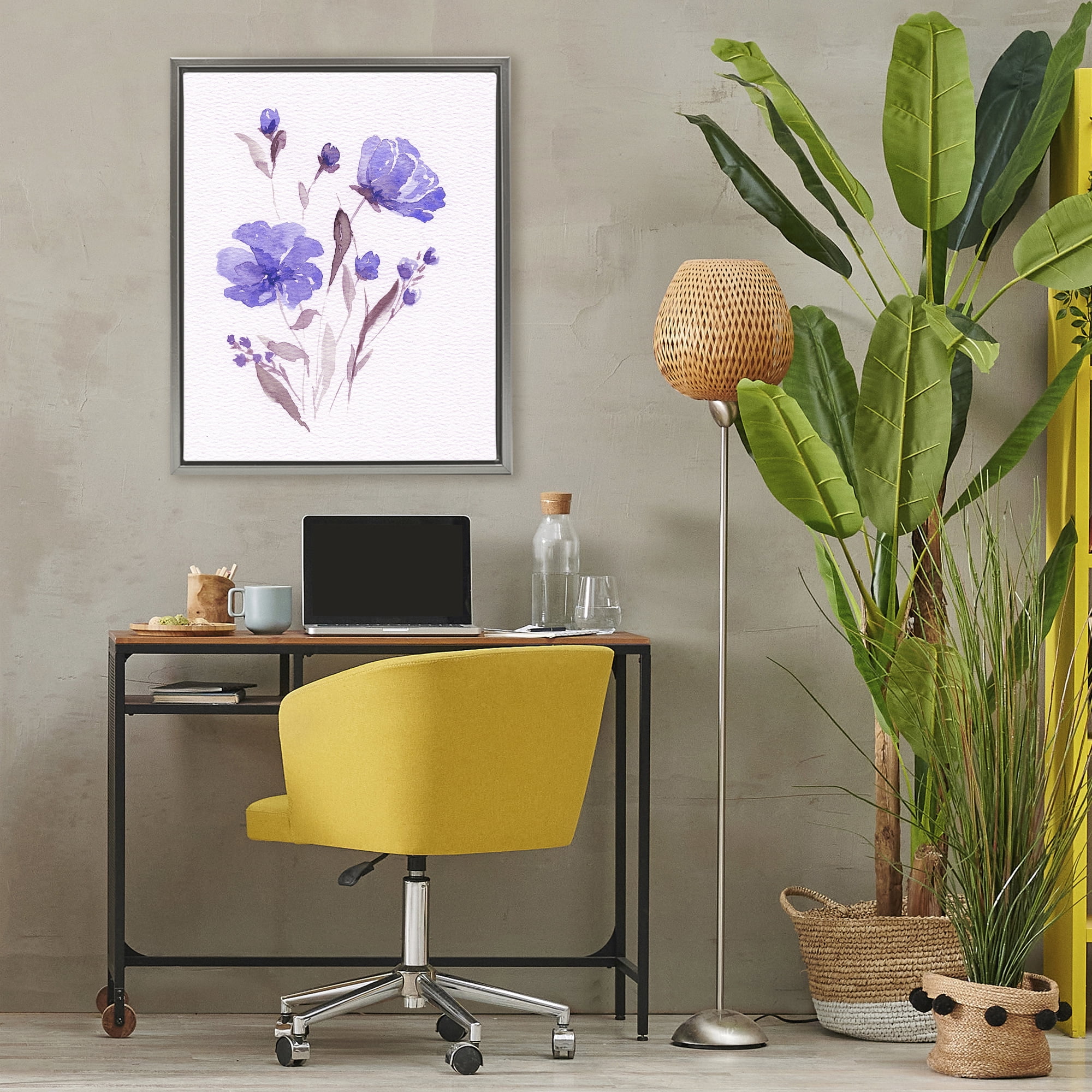 Stupell Industries Watercolor Purple Flowers Gray Framed Floater Canvas Wall Art, design by Leah Noel Art