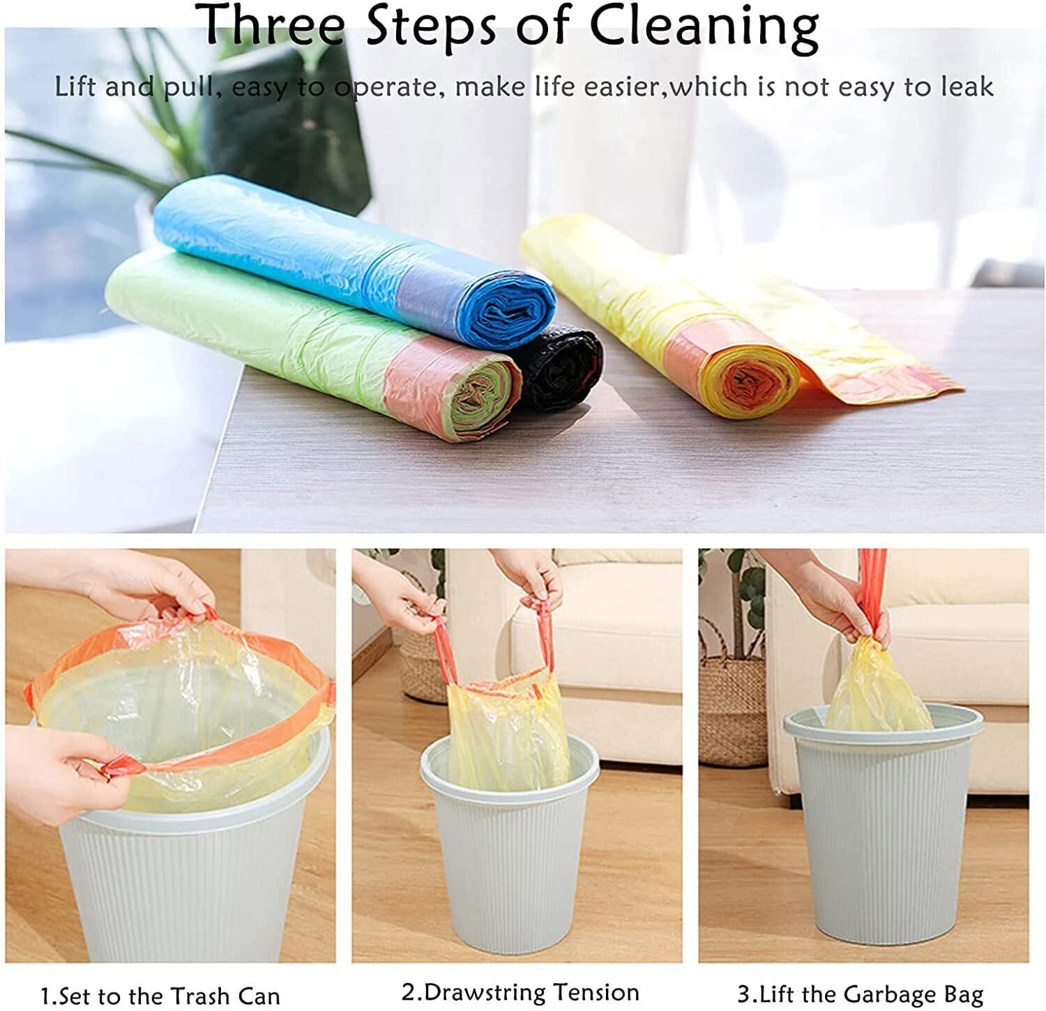 5 Rolls Drawstring Trash Bags 4 Gallons Garbage Bags Small Trash Can Bin Liners