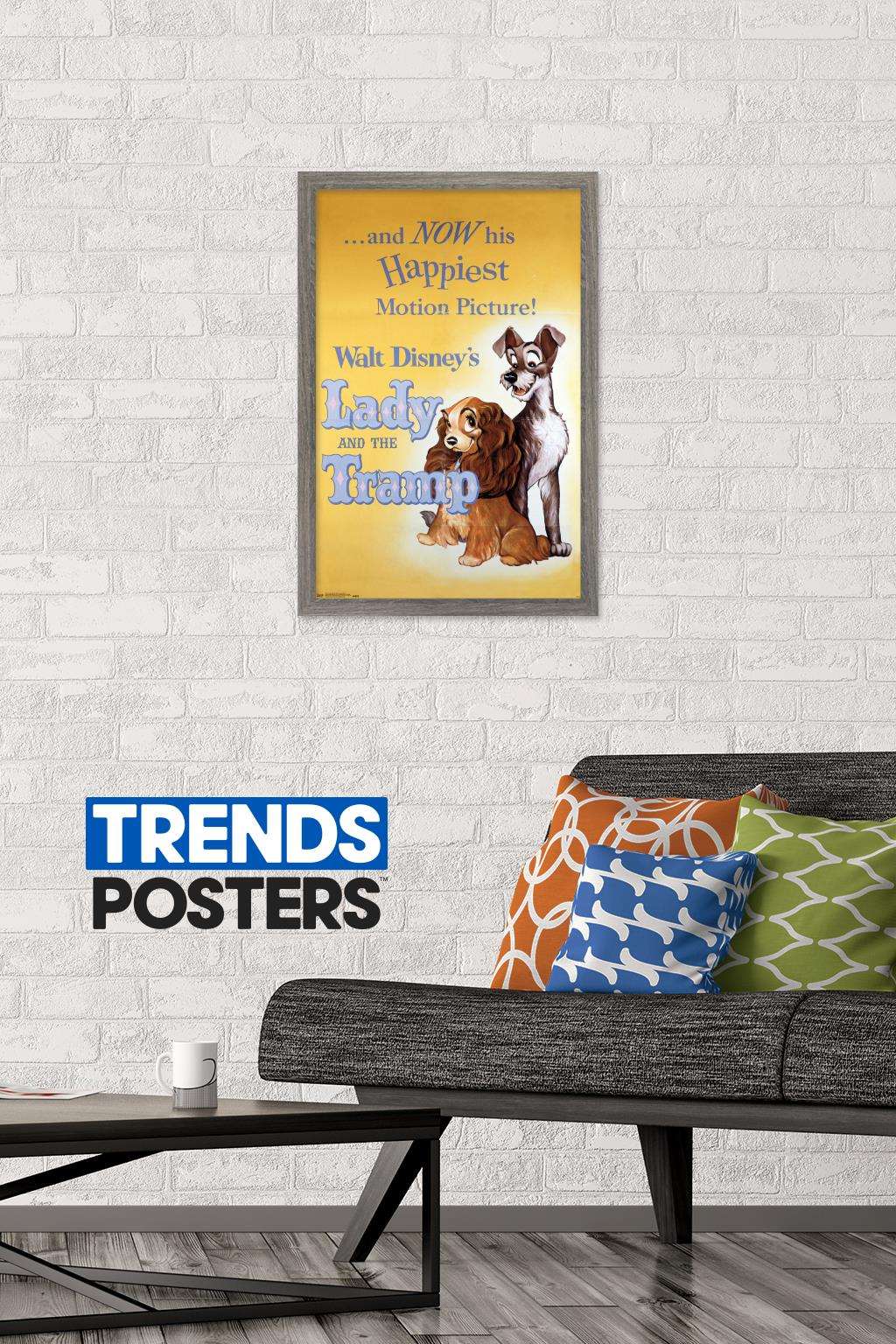 Disney Lady and The Tramp - One Sheet Wall Poster, 14.725" x 22.375", Framed