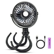 SkyGenius Portable Baby Stroller Fan USB Rechargeable Clip Tripod Fan, Black