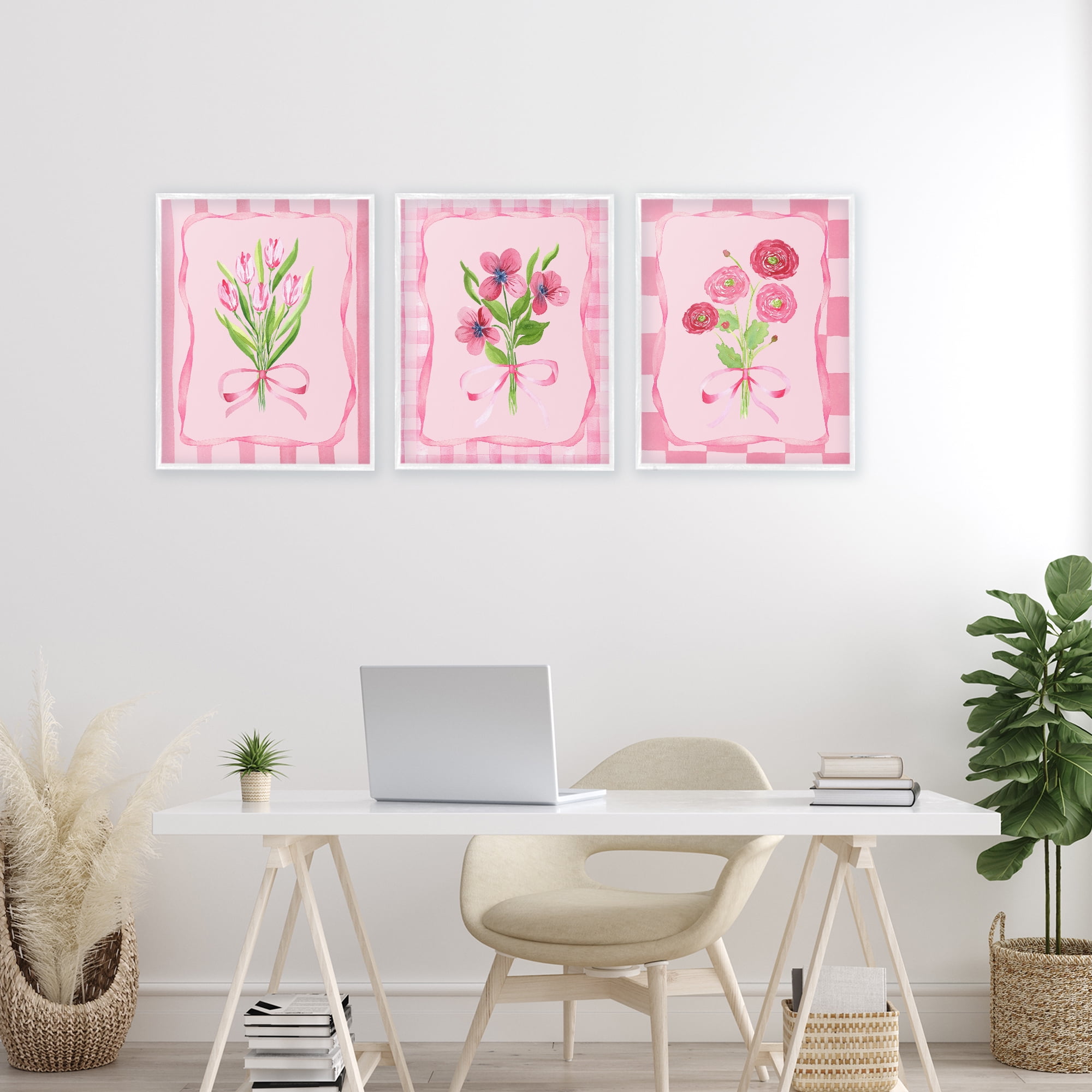 Pretty & Sweet Bordered Flowers 3 Piece White Framed Giclee Art Set, design by Nina Jacobs