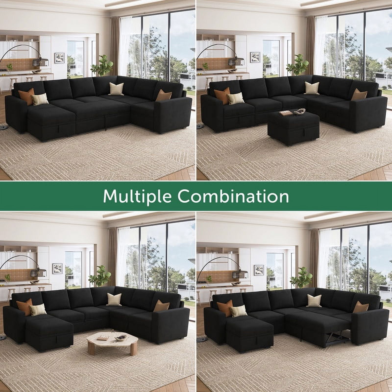 Marrber Modular Sleeper Sectional Sofa Couch Pull Out Couch for Living Room, Black