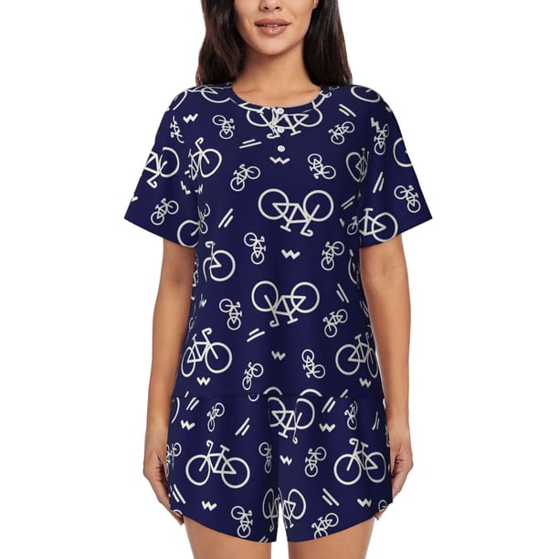 Fotbe Bicycle1 Conjunto de Pijama Estampado para Mujer, 2 Piezas, Ropa de Dormir con Camiseta de Manga Corta y Shorts Suaves-Small