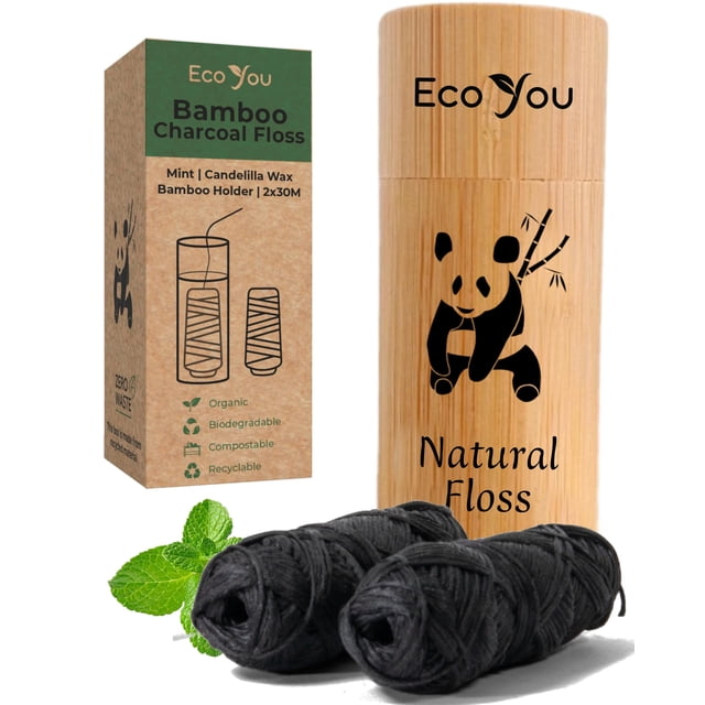Hilo dental ecológico EcoYou de bambú con carbón activado 2x30 m, menta orgánica
