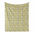 thumbnail image 1 of Flowers Soft Flannel Fleece Blanket, Buttercup Daffodil Bouquet Spring Blooming Beauty Branches on Stripes, Cozy Plush for Indoor and Outdoor Use, 70" x 90", Mustard Dark Navy Blue, by Ambesonne, 1 of 5