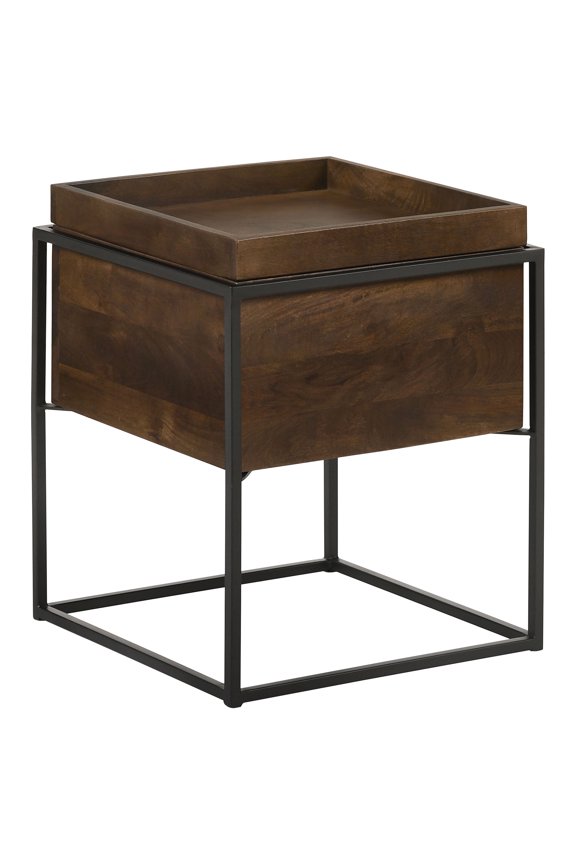 Ondrej Square Accent Side Table Removable Tray Dark Brown