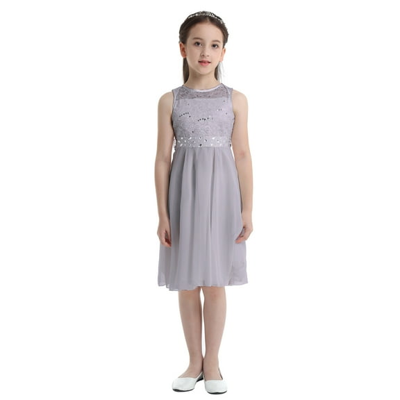 TiaoBug Girls Sleeveless Lace Sequined Rhinestones Lace A-Line Flower Girl Dress Junior Wedding Bridesmaid Formal Dress