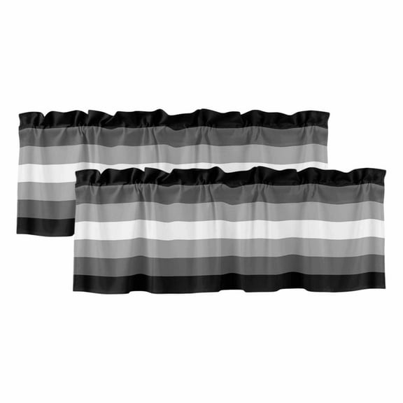2 Pack Black White Valance for Window Ombre Stripe Kitchen Valance Rod Pocket Short Curtain Topper Decorative Window Treatment for Living Room Bedroom 60"x18"