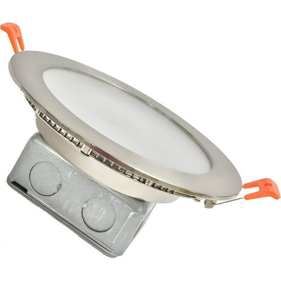 Hamilton Hills Round Flush Mount Recessed LED Light | Thin Ceiling Cans Lighting Fixture | Downlight Discs in Drywall | Dimmable 2700K | 6" Brushed Nickel