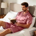 thumbnail image 5 of Resicozy Pajamas Set for Men Silk Satin Sleepwear Short Sleeve Button Down Pjs Set 2 Piece Loungewear with Pockets Purple Pink XL, 5 of 6