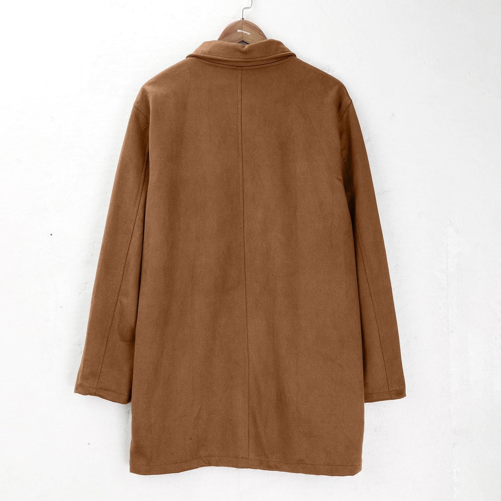 ZQUUVOU Men's Suede Trench Coat Color Block Lapel Collar Jacket