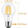 thumbnail image 2 of GFDYREE Clear Glass, LED Filament Bulb, Dimmable, A19 6W (50W Equivalent), 550 Lumen, 2700K (Warm White), Medium Base E26, CRI 85+, 110-120v, UL-Listed (3 Pack) (6W, Clear), 2 of 5
