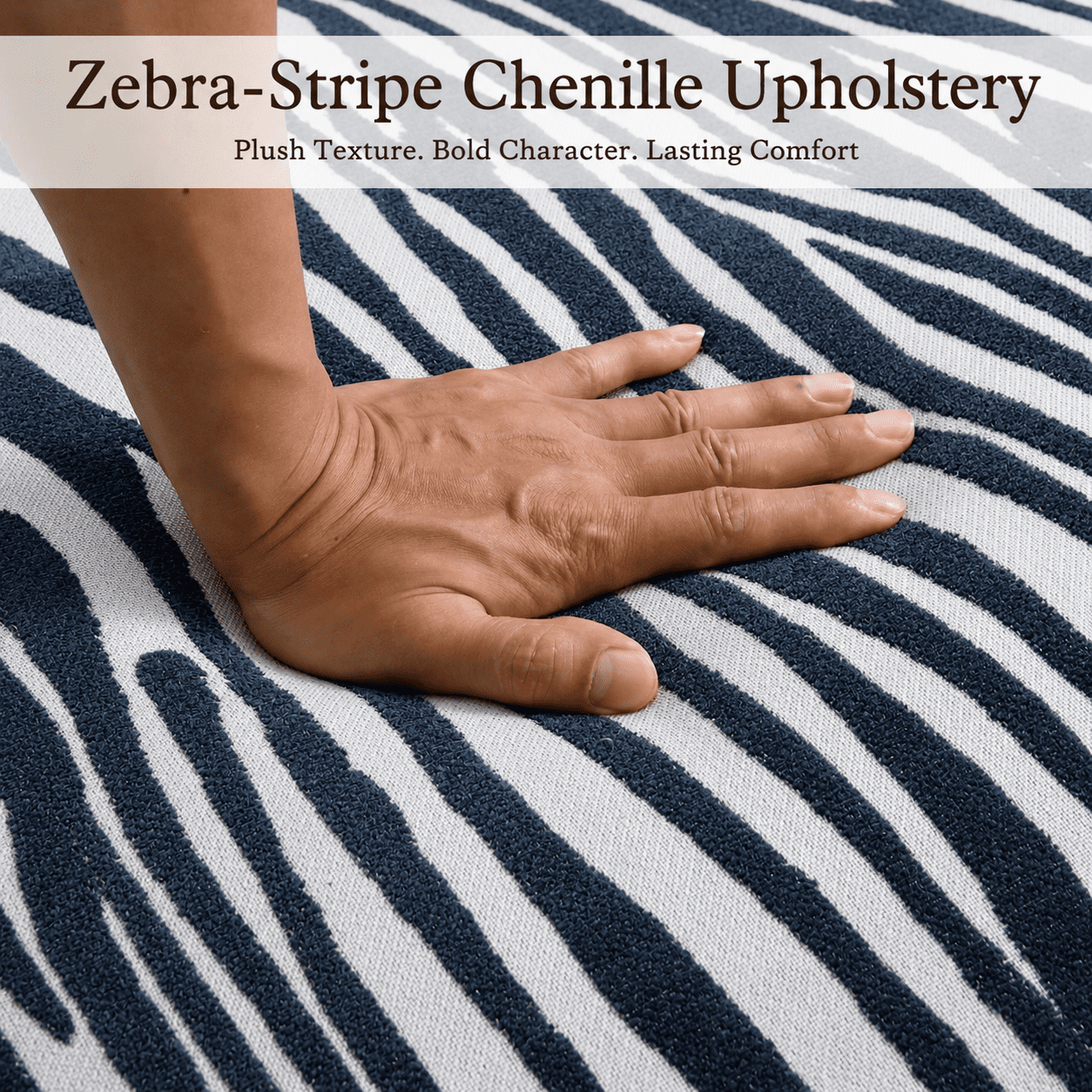 Aenkyo Zebra Stripe Chenille Accent Chair, 24 Inch Deep Seat Armless Chair, Midnight Blue